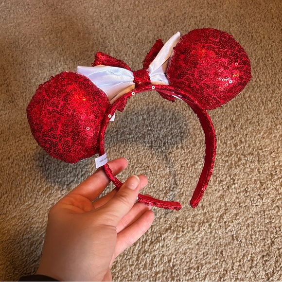 Red and White Peppermint Christmas Mickey Ears - Picture 2 of 3